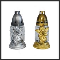 Z-399 Angyalkás üvegmécses ezüst-arany imádkozó 19cm 49931-2