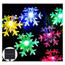 ​Napelemes karácsonyi fényfüzér hópehely alakú szines LED izzókkal