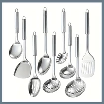 9 darabos Rozsdamentes acél konyhai főzőeszköz készlet spatulával, szűrővel és merőkanállal 601099698672411