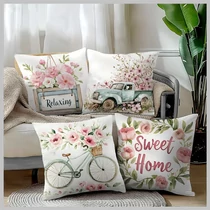 4 darabos tavaszi–nyári párnahuzat szett – rózsaszín virágos, "Sweet Home" GJ911337