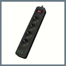 4 aljzatos hosszabbító USB-vel és Type-C gyorstöltő portokkal, fekete K24U-BLACK