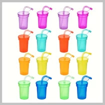 Neon színű parti pohár szett – 16 db, 380 ml, tetővel és szívószállal YL2284130