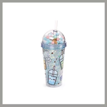 Csillámos Bubble Tea Pohár Kupakkal és Szívószállal CUP83