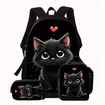 Black Cat 3 részes táska szett – Uniszex hátizsák, tolltartó és ebédtáska szett QJ2307434