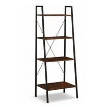 Modern 4 Szintes Létrás Könyvespolc és Virágtartó 147cm - Sötét Dió/Fekete SZ51BR
