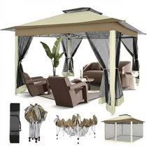 Prémium Összecsukható Kerti Pavilon és Partisátor Szúnyoghálóval (3x3m) - Khaki XH1000824-2