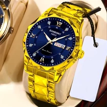 BANBONY quartz óra római számokkal kék-arany JU9178069-KA
