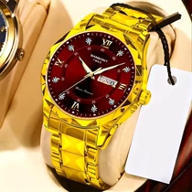 BANBONY quartz óra római számokkal piros-arany JU9178069-PA