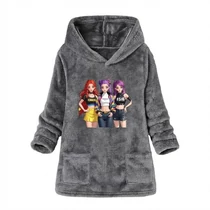 K-POP Mintás Midi Kapucnis Fleece Kabát – 60 cm Mellbőség TY9506807-60
