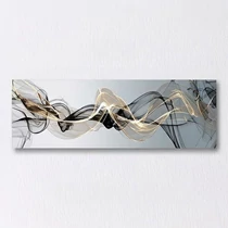 Modern absztrakt fekete–arany hullám vászon falikép 60 × 180 cm BQ37651