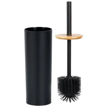Fekete Fém WC-Kefe Szilikon Fejjel és Bambusz Fedéllel (36,5 cm) 567017