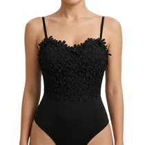 Női csipkés body virágmintás hímzéssel, fekete, "S" méret BR9277863-5