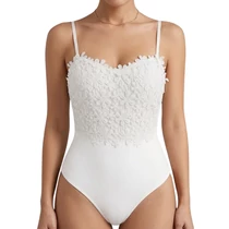 Női csipkés body virágmintás hímzéssel, fehér, "S" méret BR9277863