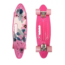 Rózsaszín virágos mini cruiser gördeszka 59x16cm FH846574