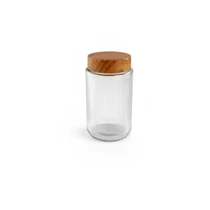 Elegáns Bordázott Üveg Ételtároló Fa Hatású Csavaros Tetővel (1000 ml) 1008035