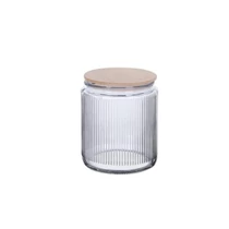 Elegáns Bordázott Üveg Ételtároló Vákuumos Bambusz Tetővel (1000 ml) 1008037