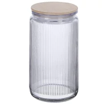 Elegáns Bordázott Üveg Ételtároló Vákuumos Bambusz Tetővel (2000 ml) 1008039