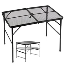 Összecsukható alumínium kempingasztal, fekete, 2 az 1-ben – 90x60x42/66 cm 489393