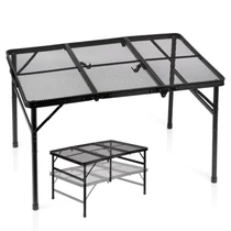 Összecsukható alumínium kempingasztal, fekete, 2 az 1-ben – 90x60x27/56 cm 489394