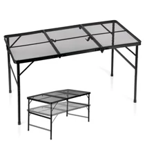 Összecsukható alumínium kempingasztal, fekete, 2 az 1-ben – 120x60x37/66 cm 489395