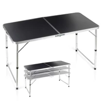Összecsukható fém kempingasztal, grafit, 3 az 1-ben – 120x60x54/62/70 cm 489405
