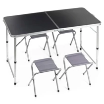 Összecsukható fém kempingasztal székekkel  –  120x60x55/62/70 cm, 5 részes szett 489412
