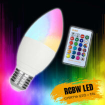RGBW LED gyertya izzó távirányítóval E27