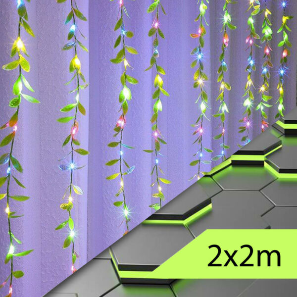 LED színes fényfüggöny levelekkel 2x2m