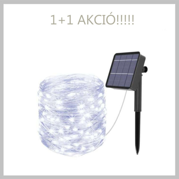 Solar Napelemes Hidegfehér Kerti Fényfüzér 9m LED 1+1 AKCIÓ!