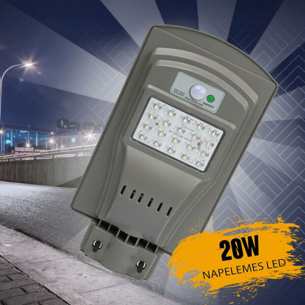 Mozgásérzékelős LED integrált napelemes 20W utcai lámpa