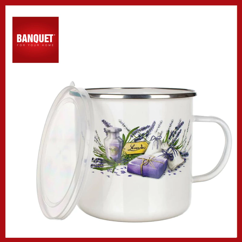 BANQUET Zománcozott bögre műanyag fedővel LAVENDER 0,7L 13RMVEG07