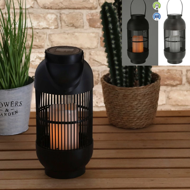 Napelemes LED lámpa, fekete, rácsos 33cm 56407