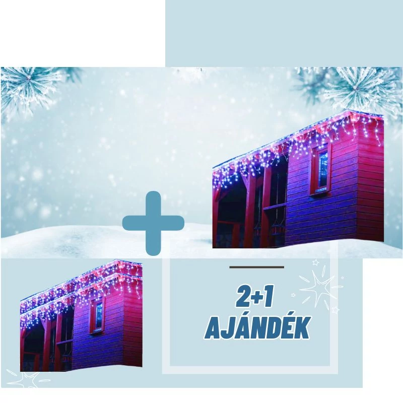 Kék fehér jégcsap fűzér, 180 LED 8 méter 2+1 AKCIÓ icicle180Kakcio